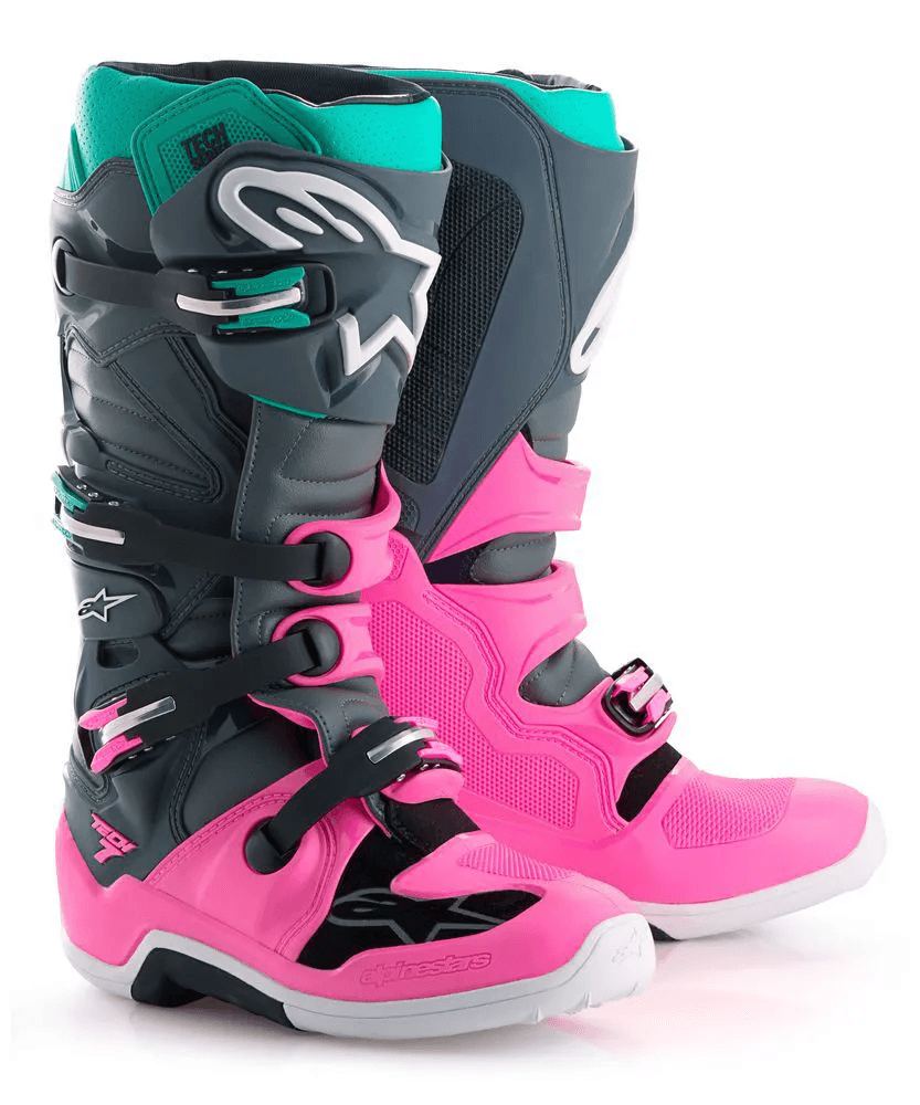 Bota Alpinestars Tech 7 — Cinza/Rosa/Verde